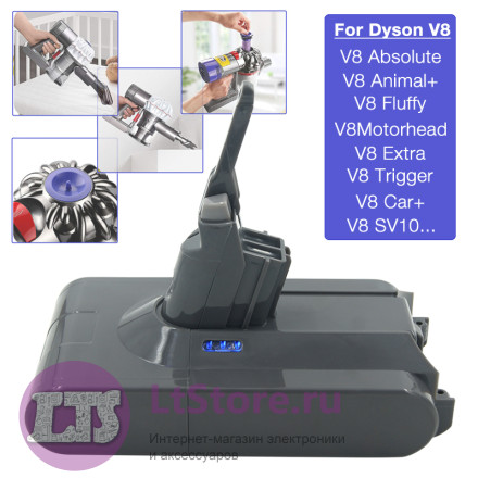 Аккумулятор для пылесоса Dyson V8, Dyson V8 Absolute,Dyson V8 Animal, Dyson V8 Animal Exclusive, Dyson V8 Fluffy, Dyson V8 Range , 21.6V, 3200mAh
