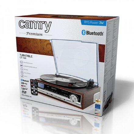 Проигрыватель виниловых пластинок Camry CR1168 винил, USB, SD, MP3, AM/FМ, Bluetooth
